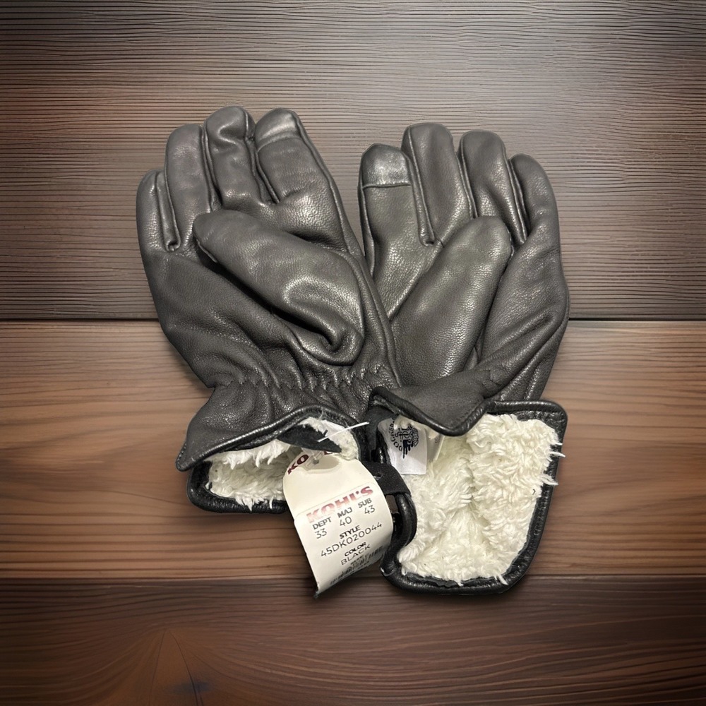 Dockers Men's Leather Gloves Large Black Sherpa Fleece Lined NWT $68
